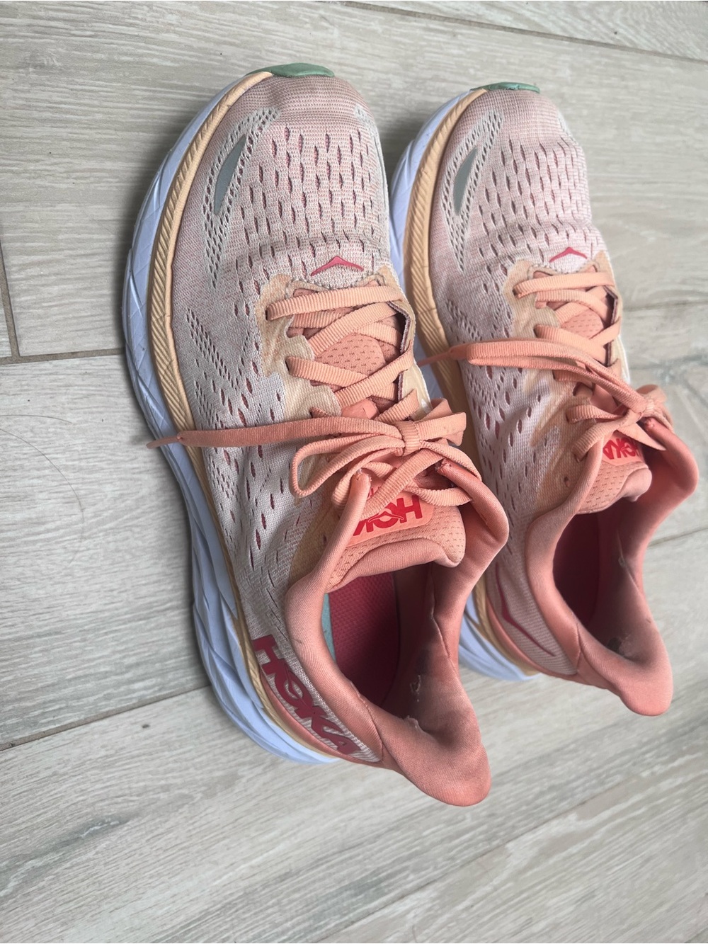 Hoka Women’s Coral Peach Running Sneakers with White Midsole